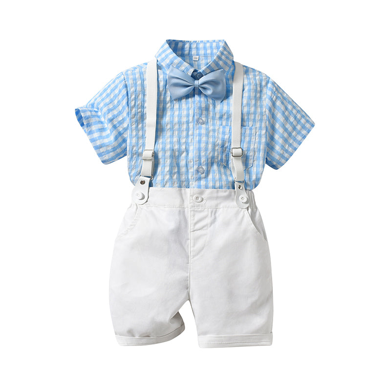 2 Pieces Set Baby Kid Boys Birthday Party Checked Shirts And Solid Color Rompers Wholesale 230224142