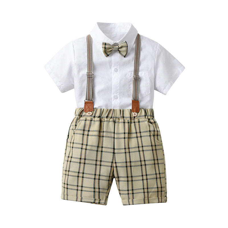 2 Pieces Set Baby Kid Boys Birthday Party Bow Shirts And Checked Rompers Wholesale 230224144