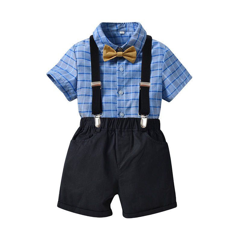 2 Pieces Set Baby Kid Boys Checked Bow Shirts And Striped Rompers Wholesale 230224145