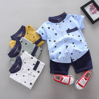 Load image into Gallery viewer, 2 Pieces Set Baby Kid Boys Letters Galaxy Print Shirts And Solid Color Shorts Wholesale 23022415
