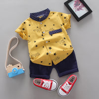 Load image into Gallery viewer, 2 Pieces Set Baby Kid Boys Letters Galaxy Print Shirts And Solid Color Shorts Wholesale 23022415
