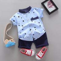 Load image into Gallery viewer, 2 Pieces Set Baby Kid Boys Letters Galaxy Print Shirts And Solid Color Shorts Wholesale 23022415
