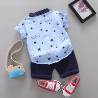 Load image into Gallery viewer, 2 Pieces Set Baby Kid Boys Letters Galaxy Print Shirts And Solid Color Shorts Wholesale 23022415
