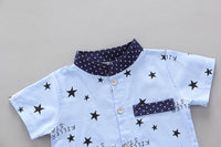 Load image into Gallery viewer, 2 Pieces Set Baby Kid Boys Letters Galaxy Print Shirts And Solid Color Shorts Wholesale 23022415
