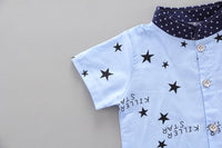 Load image into Gallery viewer, 2 Pieces Set Baby Kid Boys Letters Galaxy Print Shirts And Solid Color Shorts Wholesale 23022415
