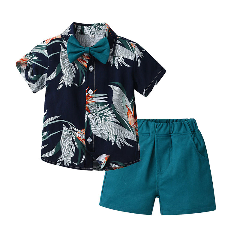 2 Pieces Set Baby Kid Boys Flower Bow Print Shirts And Solid Color Shorts Wholesale 230224150