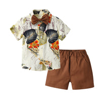 Load image into Gallery viewer, 2 Pieces Set Baby Kid Boys Flower Bow Print Shirts And Solid Color Shorts Wholesale 230224150
