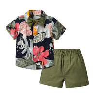 Load image into Gallery viewer, 2 Pieces Set Baby Kid Boys Flower Bow Print Shirts And Solid Color Shorts Wholesale 230224150
