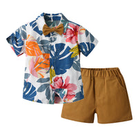 Load image into Gallery viewer, 2 Pieces Set Baby Kid Boys Flower Bow Print Shirts And Solid Color Shorts Wholesale 230224150
