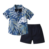 Load image into Gallery viewer, 2 Pieces Set Baby Kid Boys Flower Bow Print Shirts And Solid Color Shorts Wholesale 230224150
