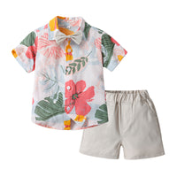 Load image into Gallery viewer, 2 Pieces Set Baby Kid Boys Flower Bow Print Shirts And Solid Color Shorts Wholesale 230224150
