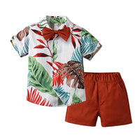 Load image into Gallery viewer, 2 Pieces Set Baby Kid Boys Flower Bow Print Shirts And Solid Color Shorts Wholesale 230224150
