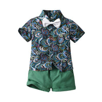 Load image into Gallery viewer, 2 Pieces Set Baby Kid Boys Flower Bow Print Shirts And Solid Color Shorts Wholesale 230224150
