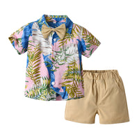 Load image into Gallery viewer, 2 Pieces Set Baby Kid Boys Flower Bow Print Shirts And Solid Color Shorts Wholesale 230224150
