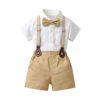 Load image into Gallery viewer, 2 Pieces Set Baby Kid Boys Birthday Party Solid Color Checked Bow Shirts And Striped Rompers Wholesale 230224151
