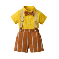 Load image into Gallery viewer, 2 Pieces Set Baby Kid Boys Birthday Party Solid Color Checked Bow Shirts And Striped Rompers Wholesale 230224151
