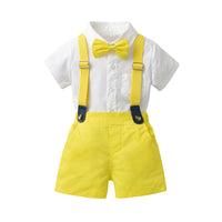 Load image into Gallery viewer, 2 Pieces Set Baby Kid Boys Birthday Party Solid Color Checked Bow Shirts And Striped Rompers Wholesale 230224151
