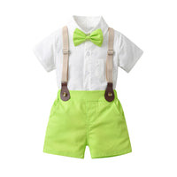 Load image into Gallery viewer, 2 Pieces Set Baby Kid Boys Birthday Party Solid Color Checked Bow Shirts And Striped Rompers Wholesale 230224151
