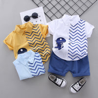Load image into Gallery viewer, 2 Pieces Set Baby Kid Boys Dinosaur Print Shirts And Solid Color Shorts Wholesale 23022416
