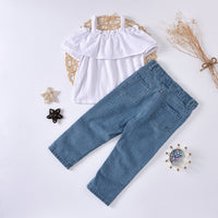 Load image into Gallery viewer, 2 Pieces Set Baby Kid Girls Solid Color Tops And Ripped Pants Wholesale 23022417
