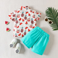 Load image into Gallery viewer, 2 Pieces Set Baby Kid Boys Tropical Print Shirts And Solid Color Shorts Wholesale 230224183

