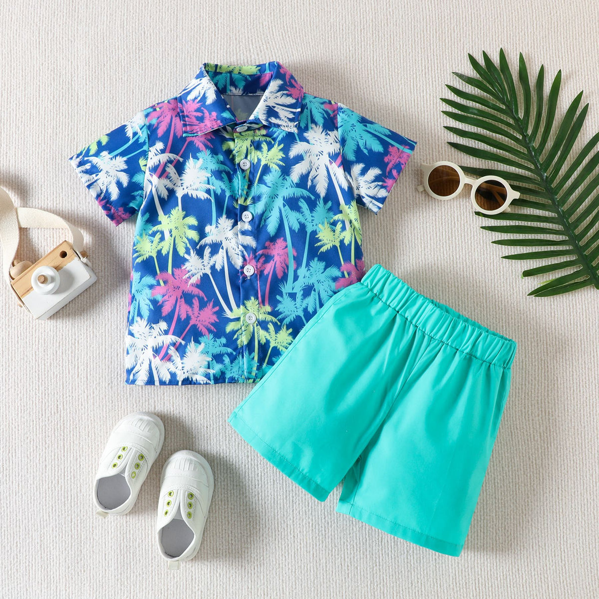 2 Pieces Set Baby Kid Boys Tropical Print Shirts And Solid Color Shorts Wholesale 230224183