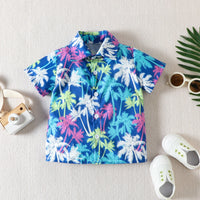 Load image into Gallery viewer, 2 Pieces Set Baby Kid Boys Tropical Print Shirts And Solid Color Shorts Wholesale 230224183
