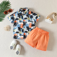 Load image into Gallery viewer, 2 Pieces Set Baby Kid Boys Tropical Print Shirts And Solid Color Shorts Wholesale 230224183
