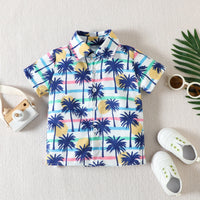 Load image into Gallery viewer, 2 Pieces Set Baby Kid Boys Tropical Print Shirts And Solid Color Shorts Wholesale 230224183
