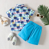 Load image into Gallery viewer, 2 Pieces Set Baby Kid Boys Tropical Print Shirts And Solid Color Shorts Wholesale 230224183
