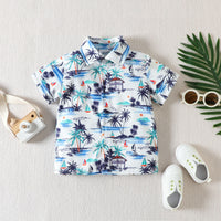 Load image into Gallery viewer, 2 Pieces Set Baby Kid Boys Tropical Print Shirts And Solid Color Shorts Wholesale 230224183
