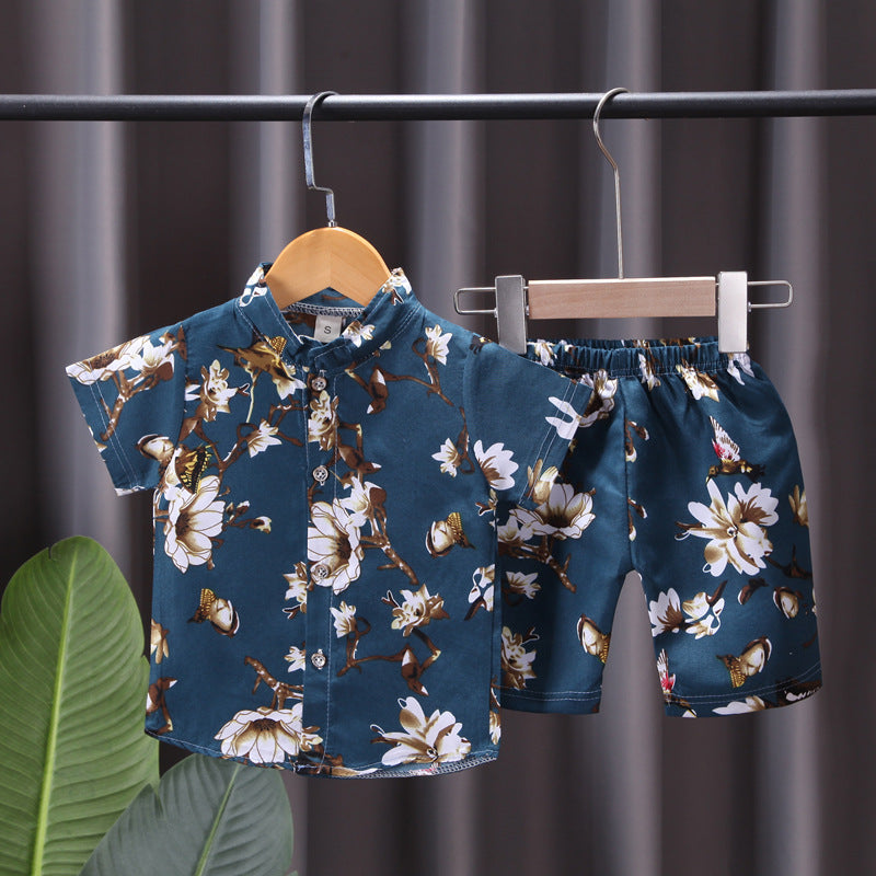 2 Pieces Set Baby Kid Boys Flower Print Shirts And Shorts Wholesale 23022419