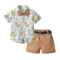 Load image into Gallery viewer, 2 Pieces Set Baby Kid Boys Birthday Party Flower Bow Print Shirts And Solid Color Shorts Wholesale 230224194
