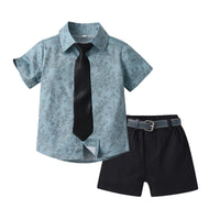 Load image into Gallery viewer, 2 Pieces Set Baby Kid Boys Birthday Party Flower Bow Print Shirts And Solid Color Shorts Wholesale 230224194
