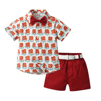 Load image into Gallery viewer, 2 Pieces Set Baby Kid Boys Birthday Party Flower Bow Print Shirts And Solid Color Shorts Wholesale 230224194
