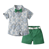 Load image into Gallery viewer, 2 Pieces Set Baby Kid Boys Birthday Party Flower Bow Print Shirts And Solid Color Shorts Wholesale 230224194
