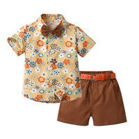 Load image into Gallery viewer, 2 Pieces Set Baby Kid Boys Birthday Party Flower Bow Print Shirts And Solid Color Shorts Wholesale 230224194
