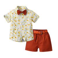 Load image into Gallery viewer, 2 Pieces Set Baby Kid Boys Birthday Party Flower Bow Print Shirts And Solid Color Shorts Wholesale 230224194
