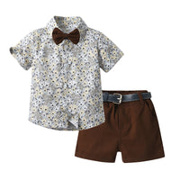 Load image into Gallery viewer, 2 Pieces Set Baby Kid Boys Birthday Party Flower Bow Print Shirts And Solid Color Shorts Wholesale 230224194
