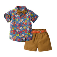 Load image into Gallery viewer, 2 Pieces Set Baby Kid Boys Birthday Party Flower Bow Print Shirts And Solid Color Shorts Wholesale 230224194
