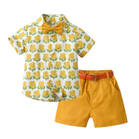 Load image into Gallery viewer, 2 Pieces Set Baby Kid Boys Birthday Party Flower Bow Print Shirts And Solid Color Shorts Wholesale 230224194
