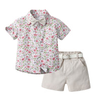 Load image into Gallery viewer, 2 Pieces Set Baby Kid Boys Birthday Party Flower Bow Print Shirts And Solid Color Shorts Wholesale 230224194
