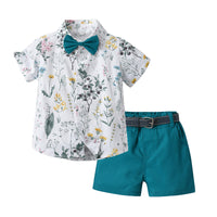 Load image into Gallery viewer, 2 Pieces Set Baby Kid Boys Birthday Party Flower Bow Print Shirts And Solid Color Shorts Wholesale 230224194
