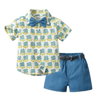Load image into Gallery viewer, 2 Pieces Set Baby Kid Boys Birthday Party Flower Bow Print Shirts And Solid Color Shorts Wholesale 230224194
