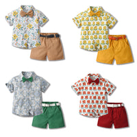 Load image into Gallery viewer, 2 Pieces Set Baby Kid Boys Birthday Party Flower Bow Print Shirts And Solid Color Shorts Wholesale 230224194
