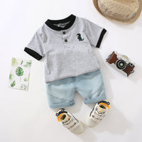 Load image into Gallery viewer, 2 Pieces Set Baby Kid Boys Cartoon Embroidered Polo Shirts And Solid Color Shorts Wholesale 23022423
