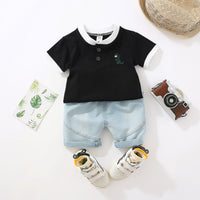 Load image into Gallery viewer, 2 Pieces Set Baby Kid Boys Cartoon Embroidered Polo Shirts And Solid Color Shorts Wholesale 23022423
