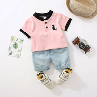 Load image into Gallery viewer, 2 Pieces Set Baby Kid Boys Cartoon Embroidered Polo Shirts And Solid Color Shorts Wholesale 23022423
