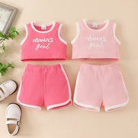 Load image into Gallery viewer, 2 Pieces Set Baby Kid Girls Letters Tank Tops And Muslin&amp;Ribbed Shorts Wholesale 230224233

