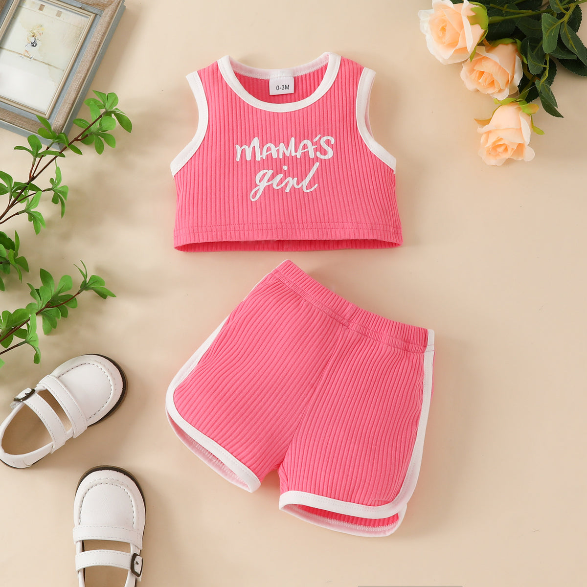 2 Pieces Set Baby Kid Girls Letters Tank Tops And Muslin&Ribbed Shorts Wholesale 230224233